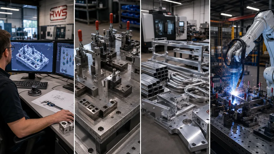 Engineering review, weld fixtures, machined parts, and robotic welding at RWS